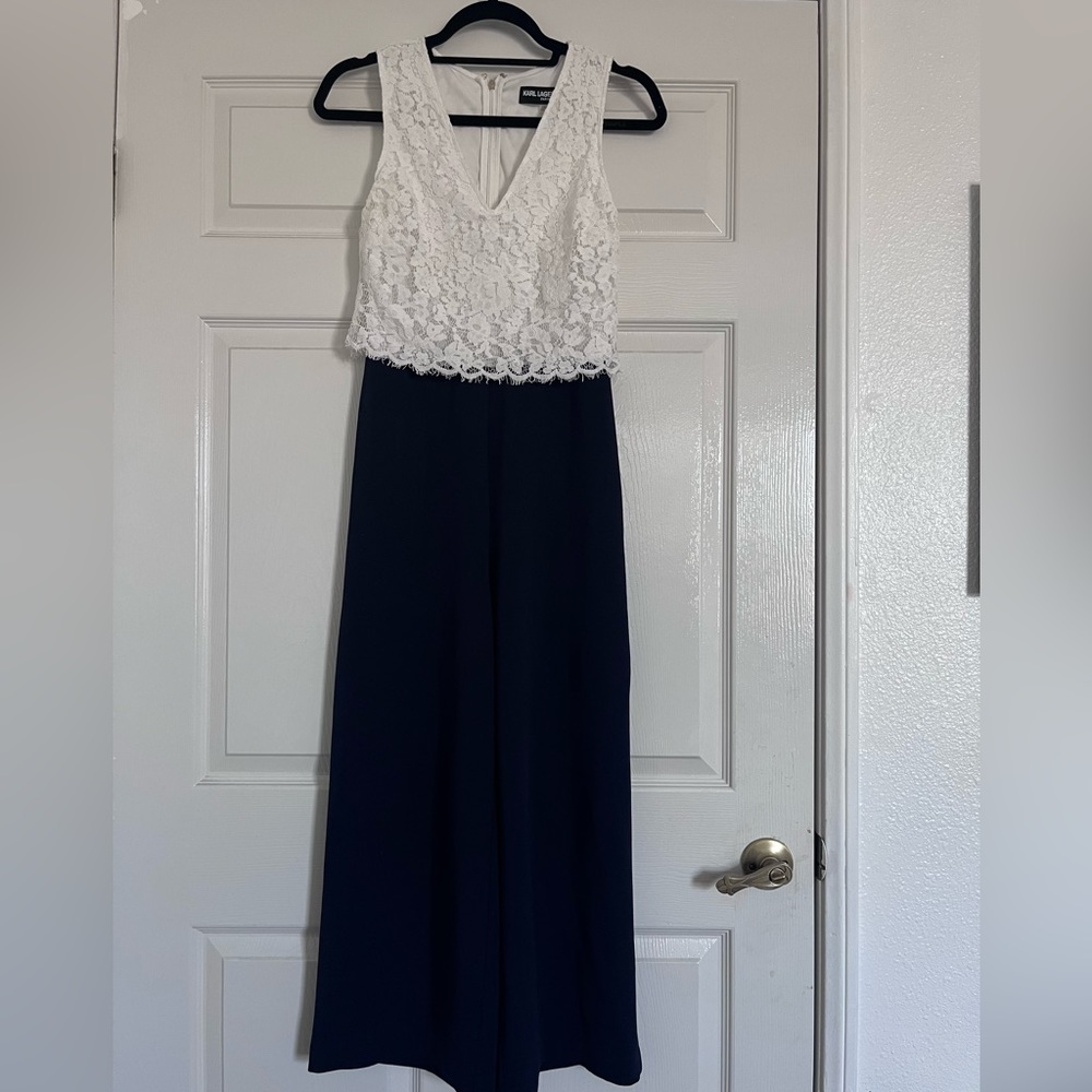 Karl Lagerfeld Paris playsuit navy and white lace detail